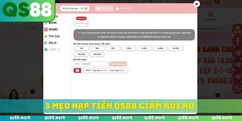 3 mẹo nạp tiền QS88 giảm rủi ro