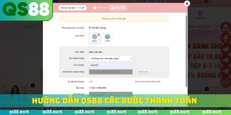 Hướng dẫn QS88 các bước thanh toán