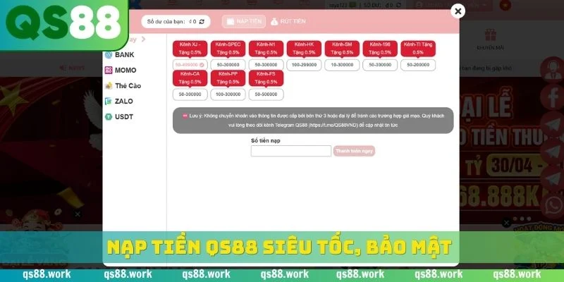 Nạp tiền QS88 siêu tốc, bảo mật