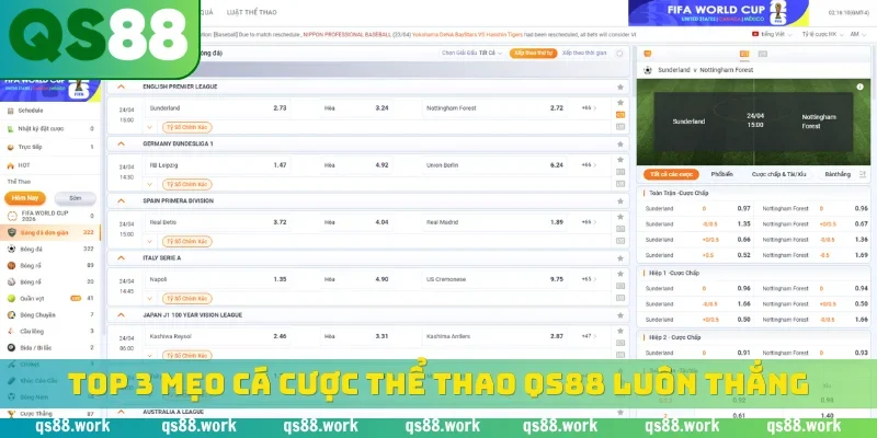 Top 3 mẹo cá cược thể thao QS88 luôn thắng
